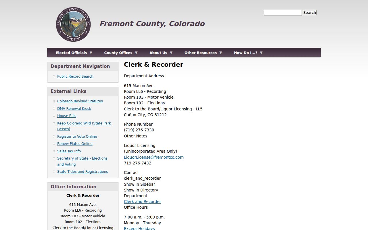 Fremont County Clerk and Recorder page distinguished from court case lookup