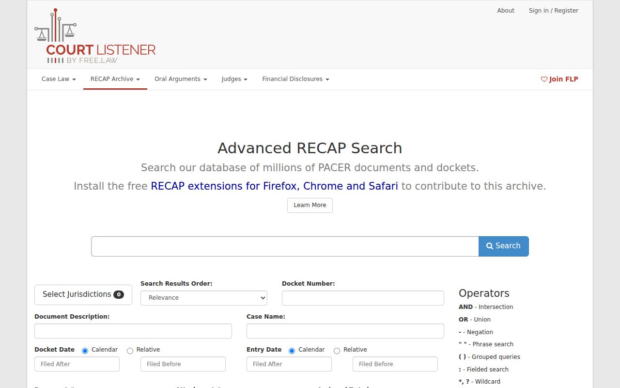 RECAP federal search distinguished from Fremont County case lookup