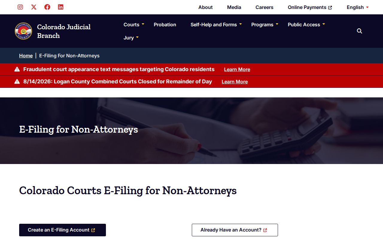 Fremont County civil docket access through Colorado Courts E-Filing
