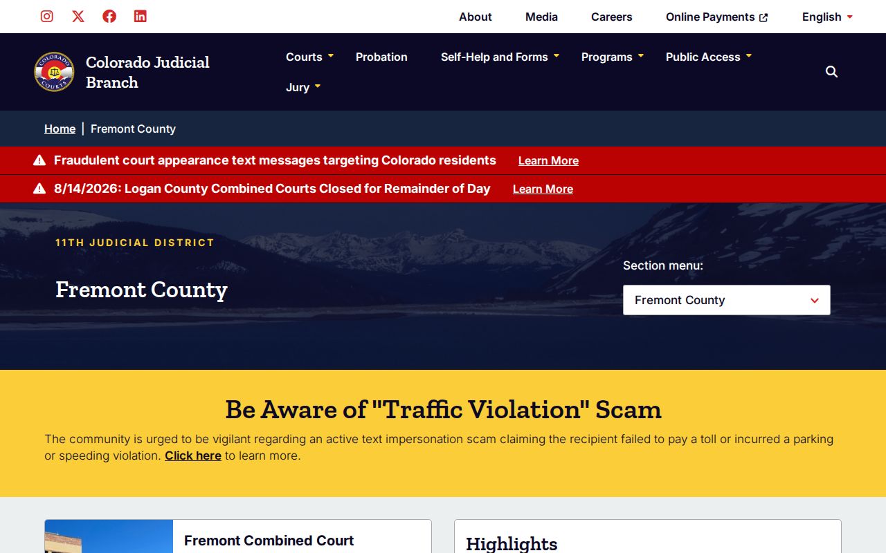 Fremont County court docket trial court page