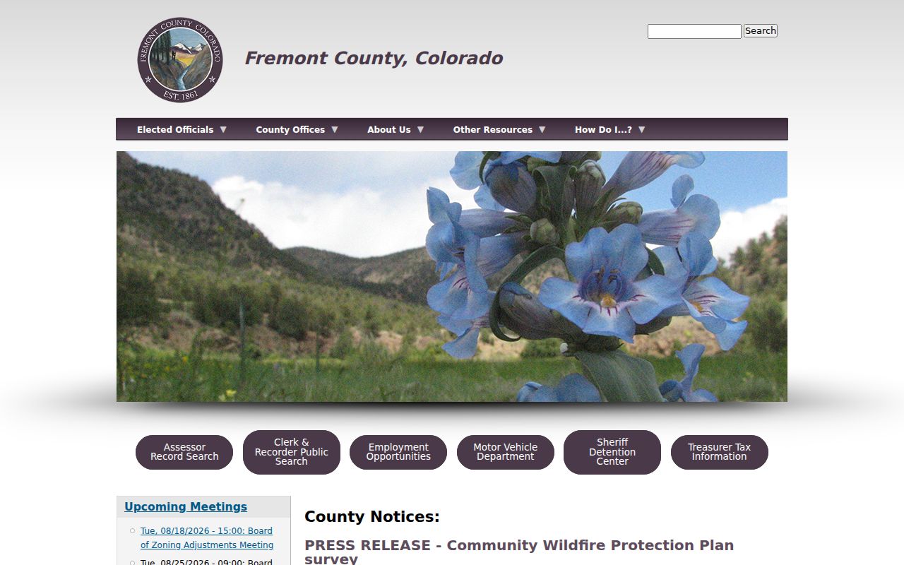 Fremont County government page distinguished from the court date calendar