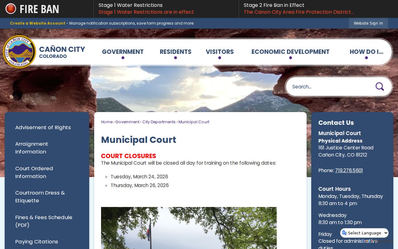 Cañon City Municipal Court source for Fremont County traffic tickets